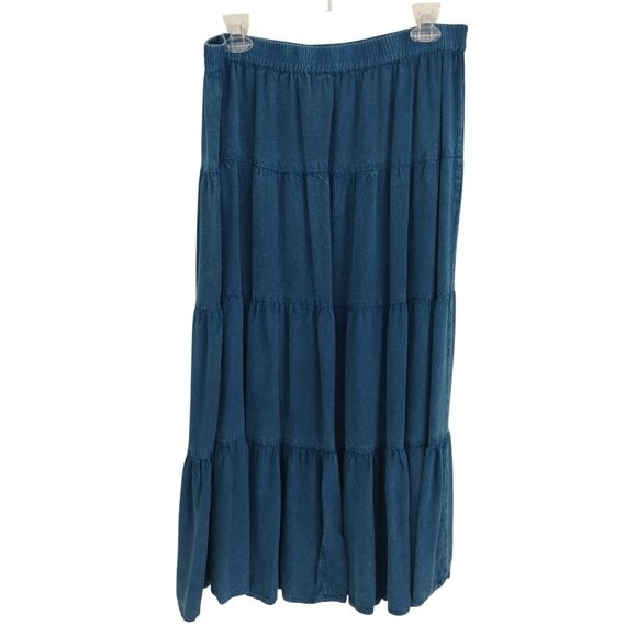 Back In The Saddle Boho Broomstick Tiered Maxi Skirt Like New Size Large Blue - Picture 3 of 6